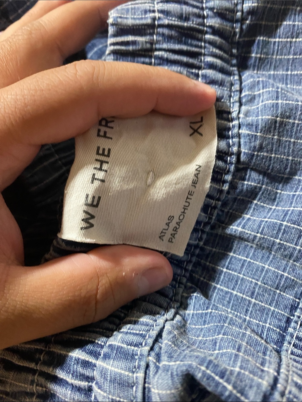 Free People Atlas Parachute Jeans Striped Denim Blue Barrel Baggy XL - Picture 5 of 5
